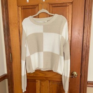 Moon and Madison Beige and White Checkered Sweater
